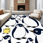 Cute Penguin Family Yellow Chick Accent Rug