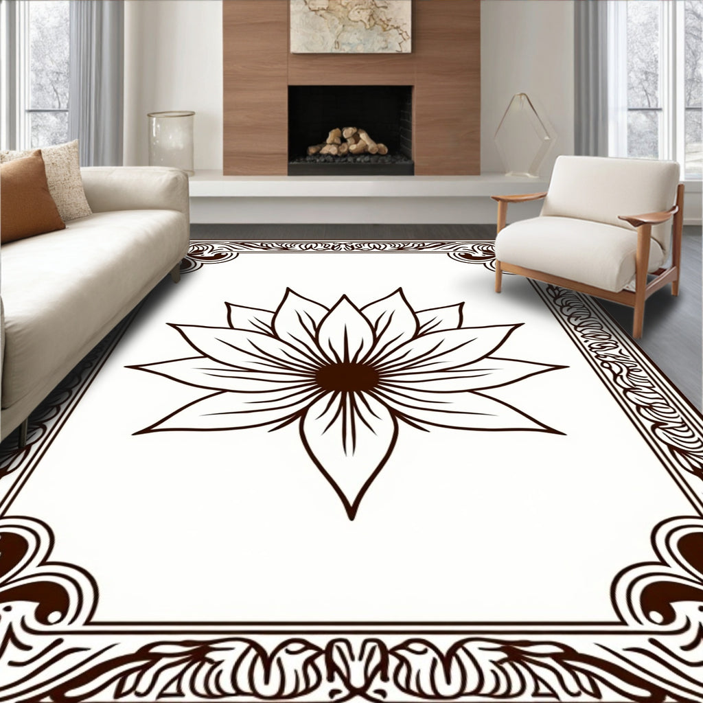 Ornate Brown Lotus Frame Rug