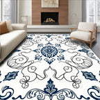 Elegant Navy Swirl Medallion Rug