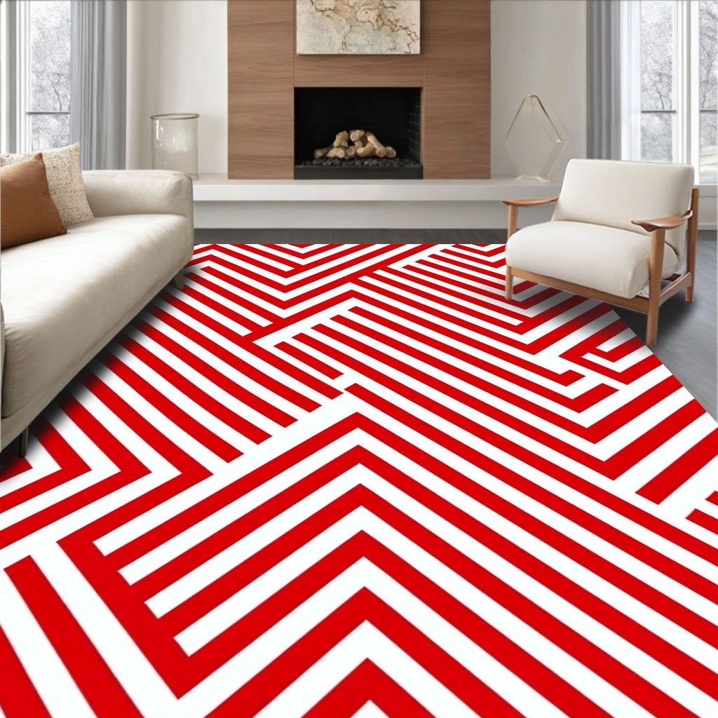 Bold Crimson Interlocking Lines Rug