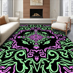 Abstract Pink Green Floral Medallion Rug