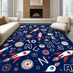 Cosmic Rockets Navy Red Letter Collage Rug