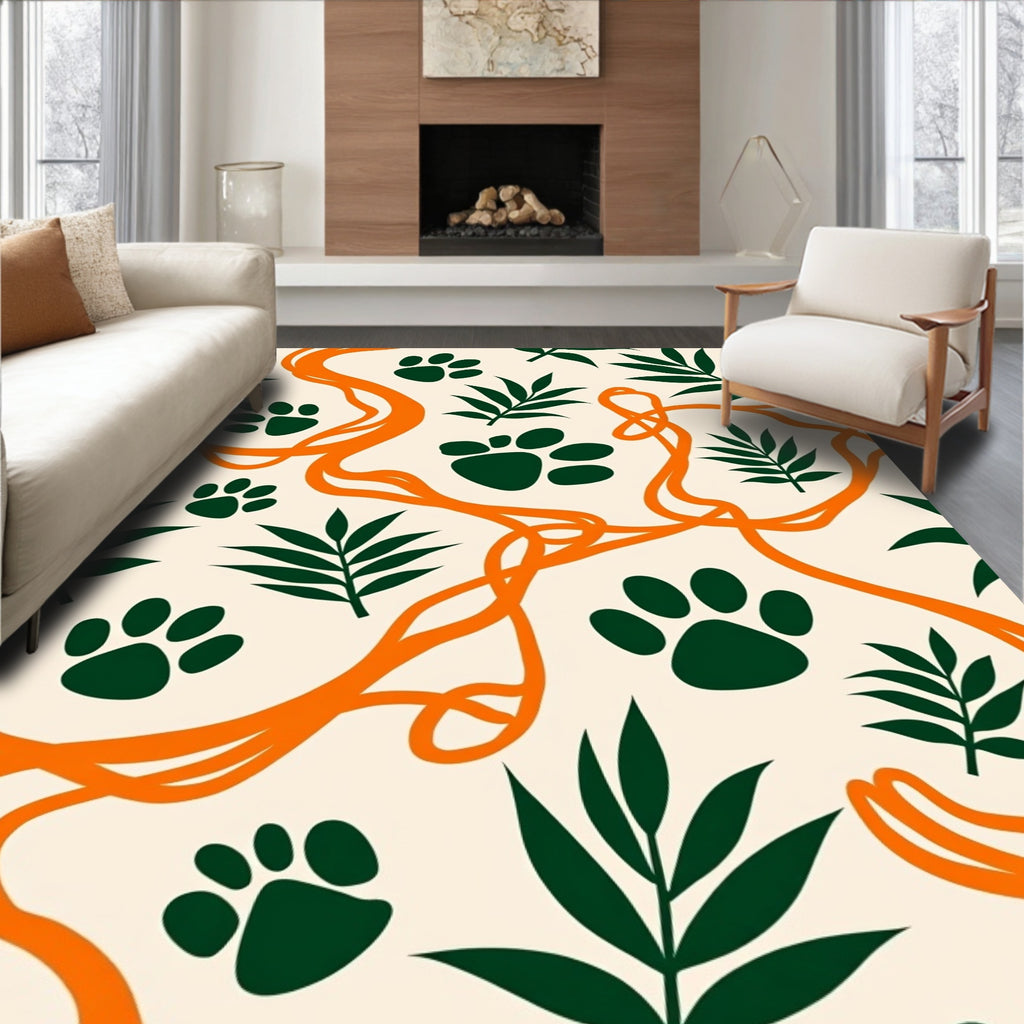 Forest Green Paw Print Vine Rug