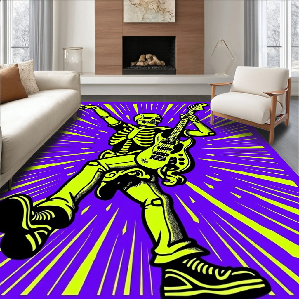 Electric Skeleton Rock Star Purple Rays Rug