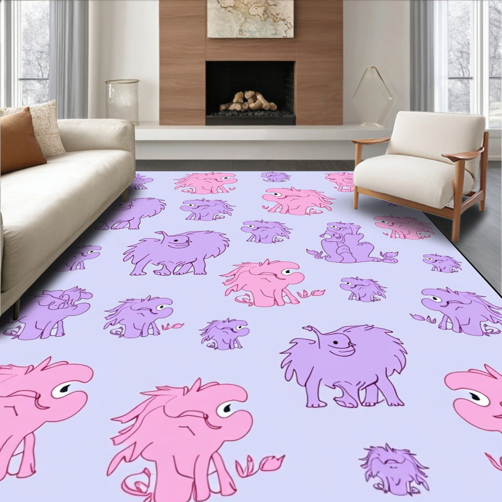 Whimsical Pink Purple Monster Collage Rug