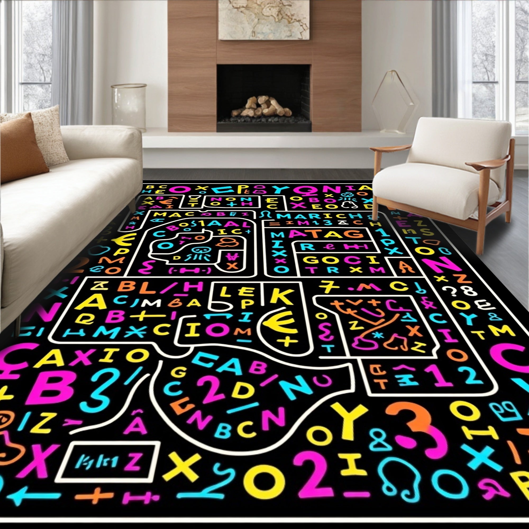 Alphabetical Collage Vibrant Multicolored Typographic Rug