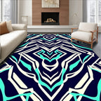 Bold Teal White Abstract Stripe Rug