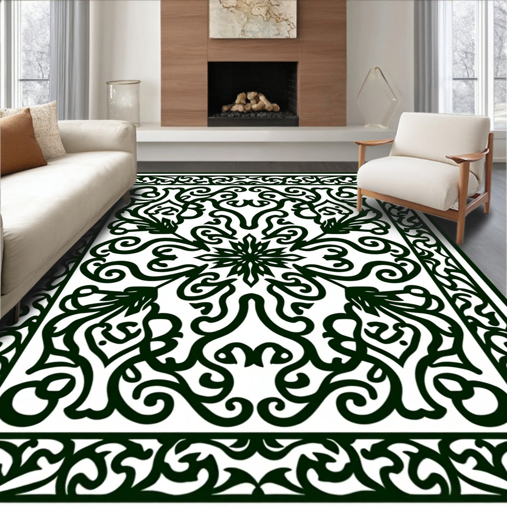 Forest Green Arabesque Filigree Rug