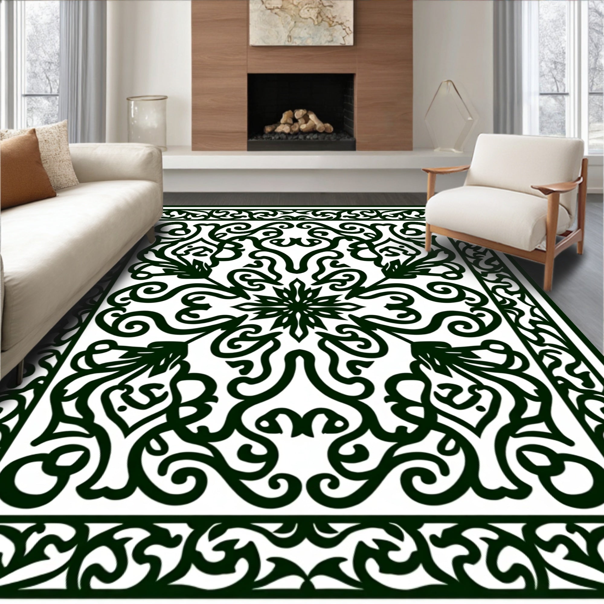 Forest Green Arabesque Filigree Rug