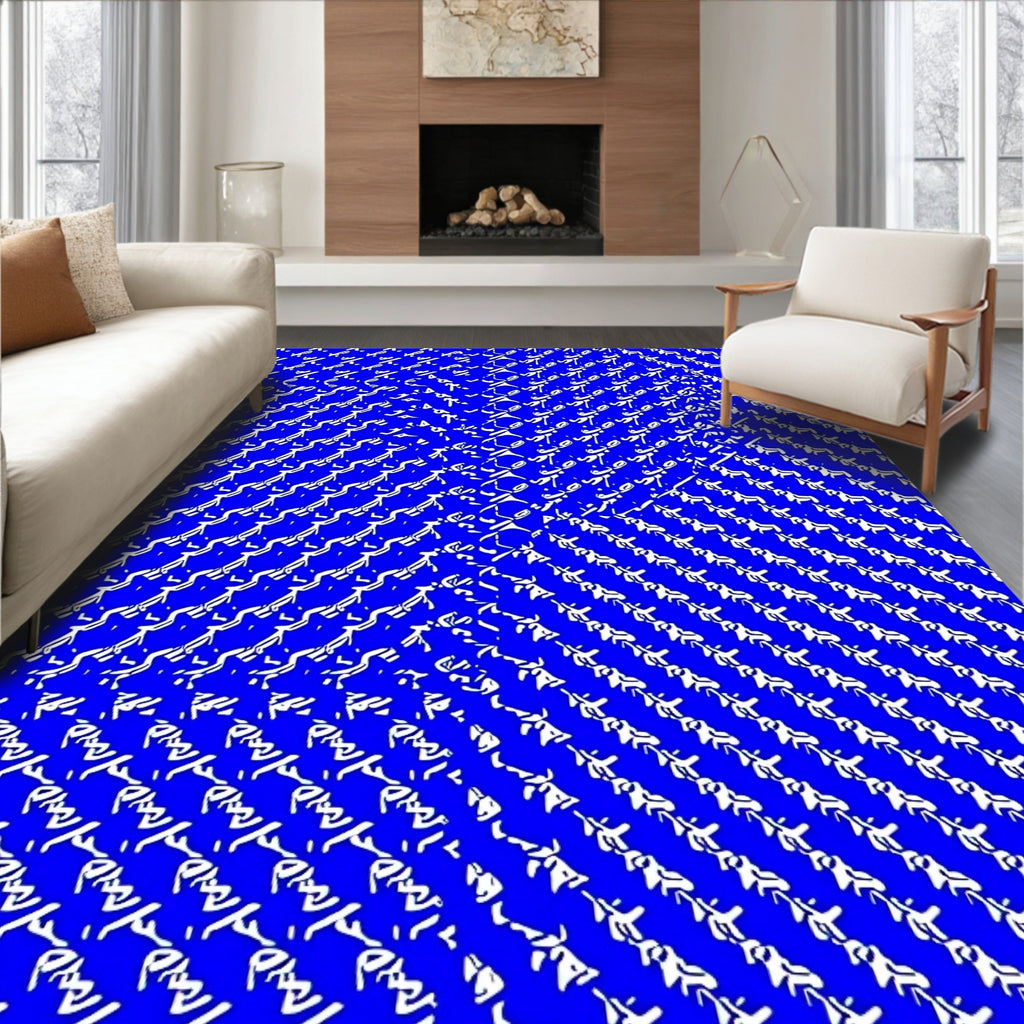Bold Blue Angled Linear Arrangement Rug