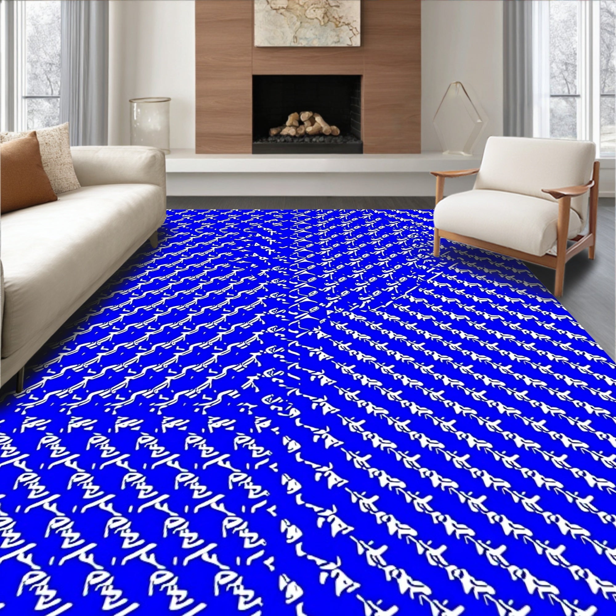 Bold Blue Angled Linear Arrangement Rug
