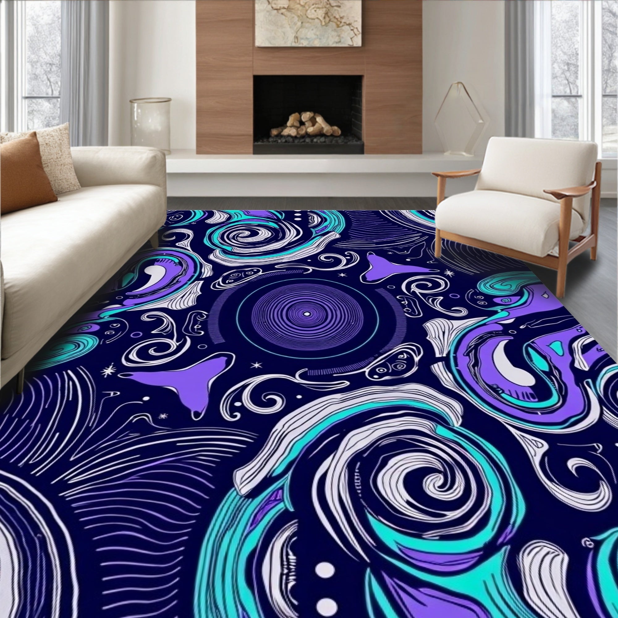 Cosmic Swirl Abstract Purple Teal Rug
