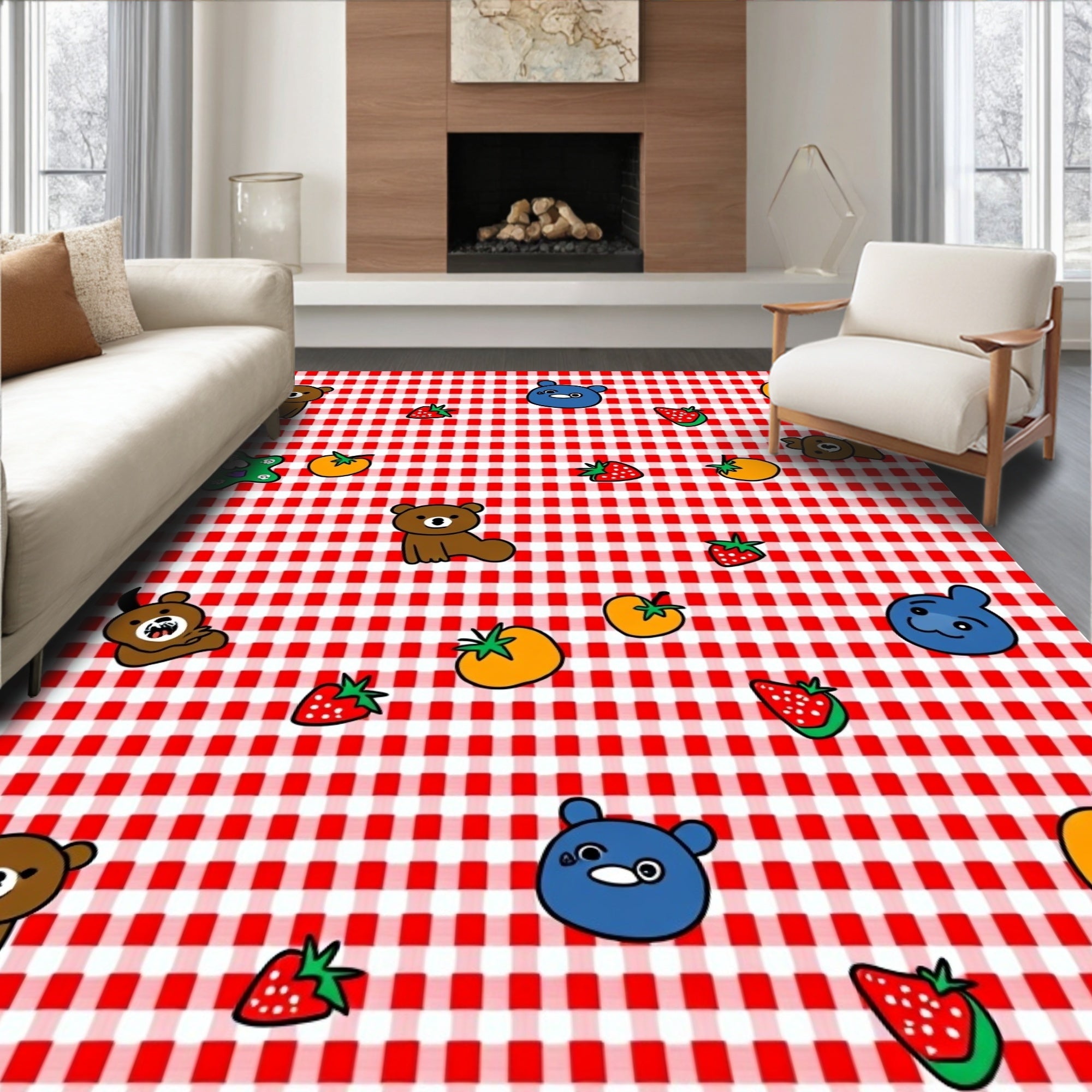 Cute Bears and Strawberries Picnic Rug