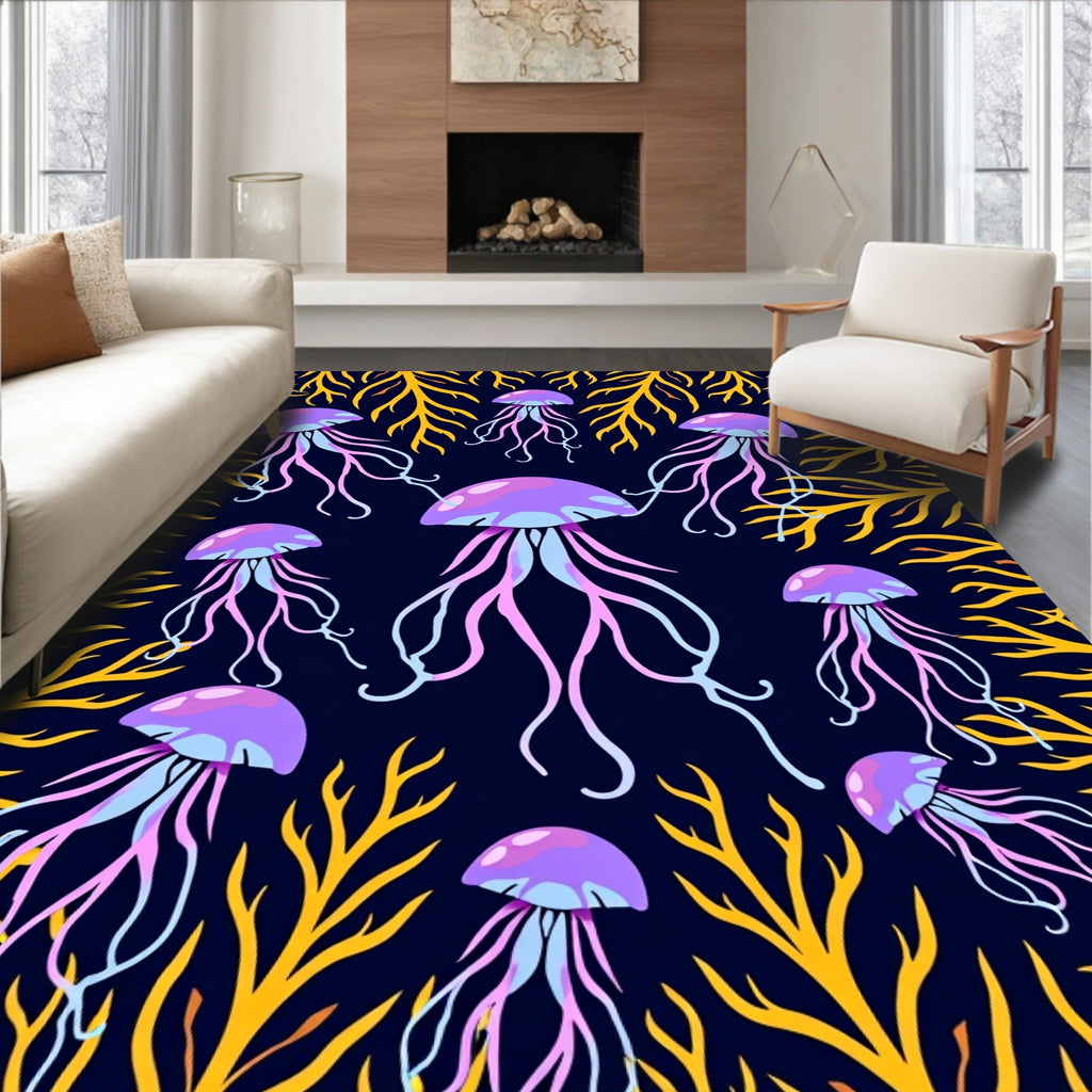 Purple Jellyfish Coral Deep Ocean Rug