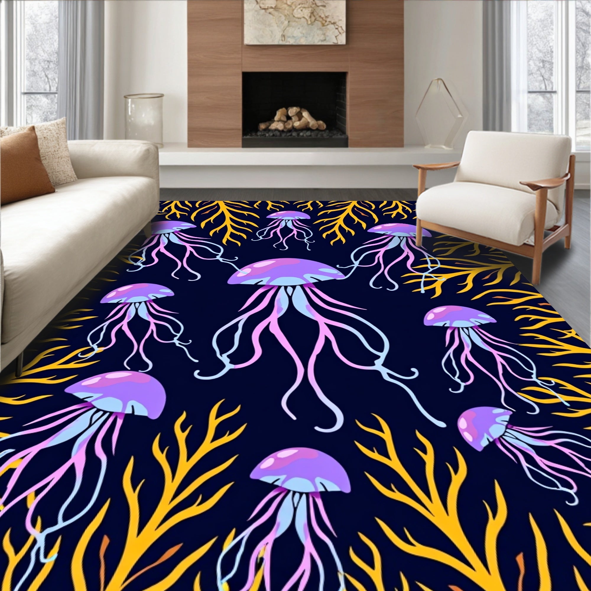 Purple Jellyfish Coral Deep Ocean Rug