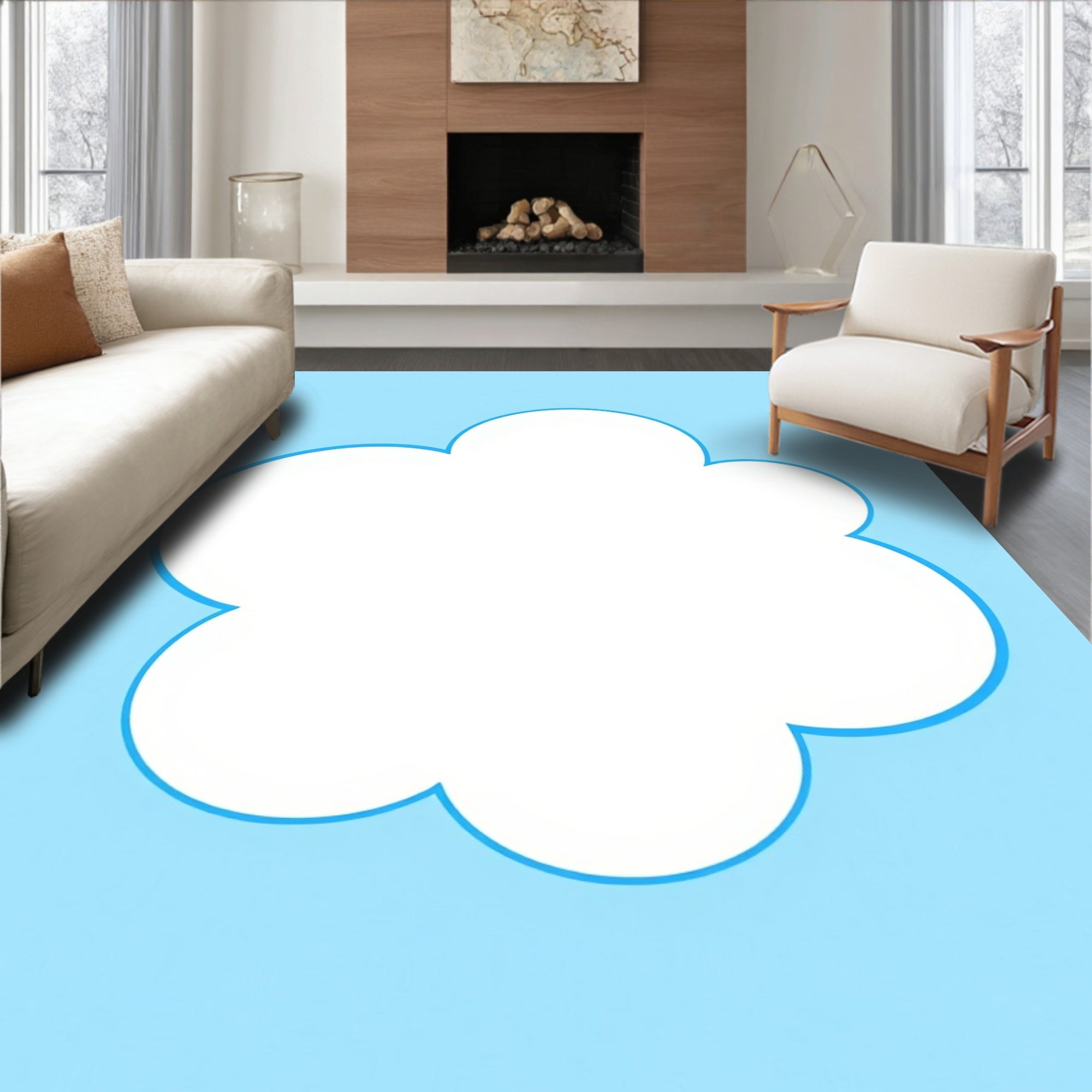 Sky Blue White Cloud Shape Rug