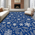 Winter Blue Snowflake Pine Branch Rug