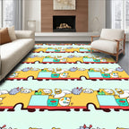 Whimsical Yellow Train Cartoon Crew Rug