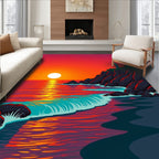 Crimson Sunset Lighthouse Coastal Abstract Rug