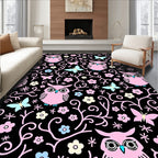 Pink Owls Butterflies and Flowers Rug