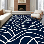Deep Navy Cream Abstract Flow Rug