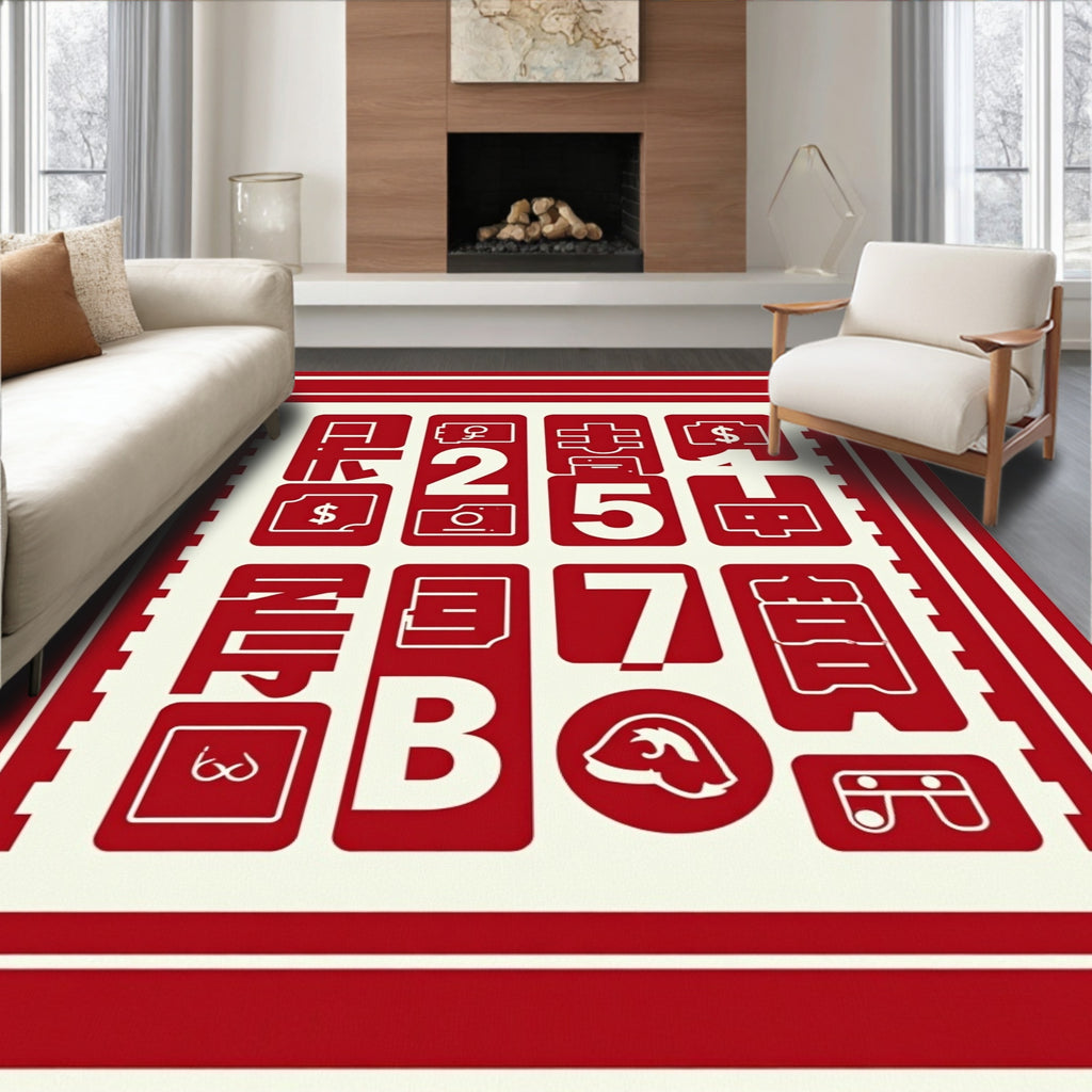 Crimson Red Algebraic Numeric Squares Rug