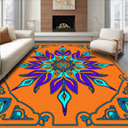 Vibrant Teal Purple Floral Medallion Orange Rug