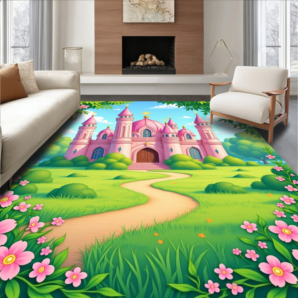 Whimsical Pink Castle Garden Path Rug