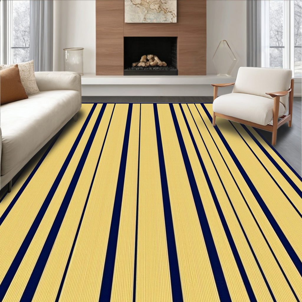 Golden Navy Vertical Stripe Rug