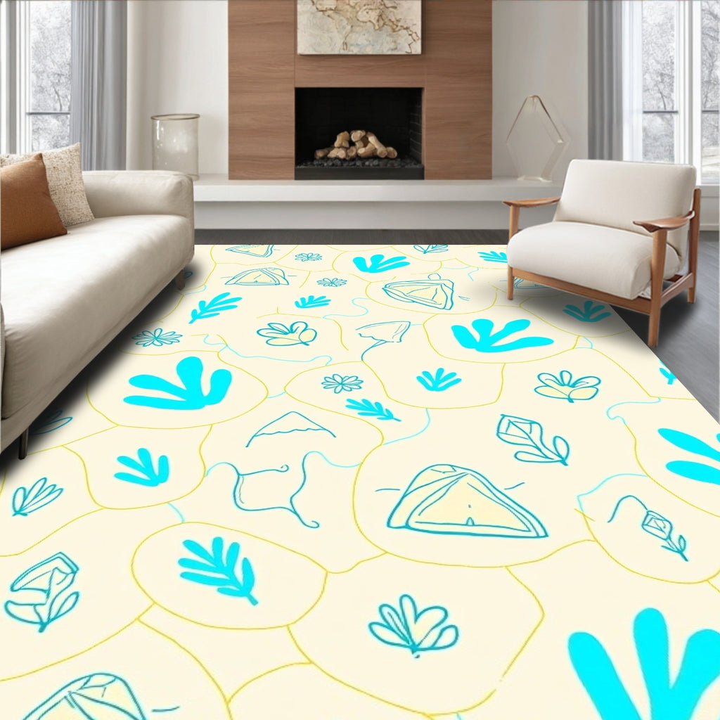 Hand-drawn Camping Nature Sketch Rug