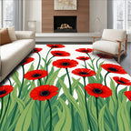 Vibrant Red Poppy Field Illustration Rug