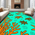 Orange Turtle Sea Coral Garden Rug