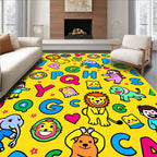 Whimsical Alphabet Animals Yellow Rug