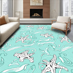 Aqua Starfish Coral Swirls Rug