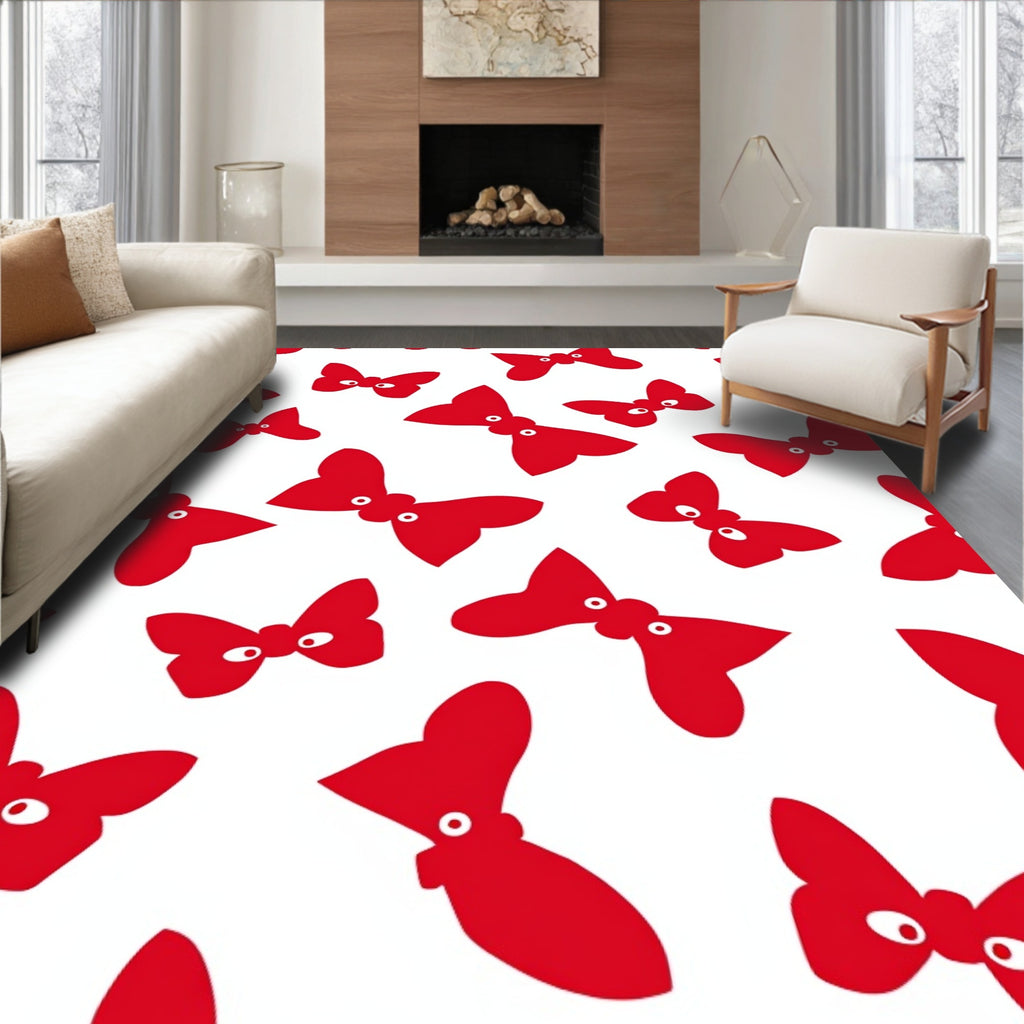 Cute Red Butterfly Whimsical Pattern Rug