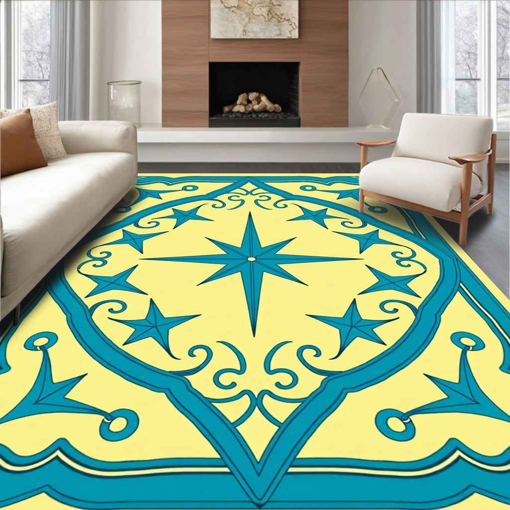 Teal Starburst Medallion Yellow Rug