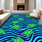 Oceanic Green Turtles Blue Waves Rug