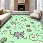 Playful Gray Cats Yarn Balls Mint Backdrop Rug