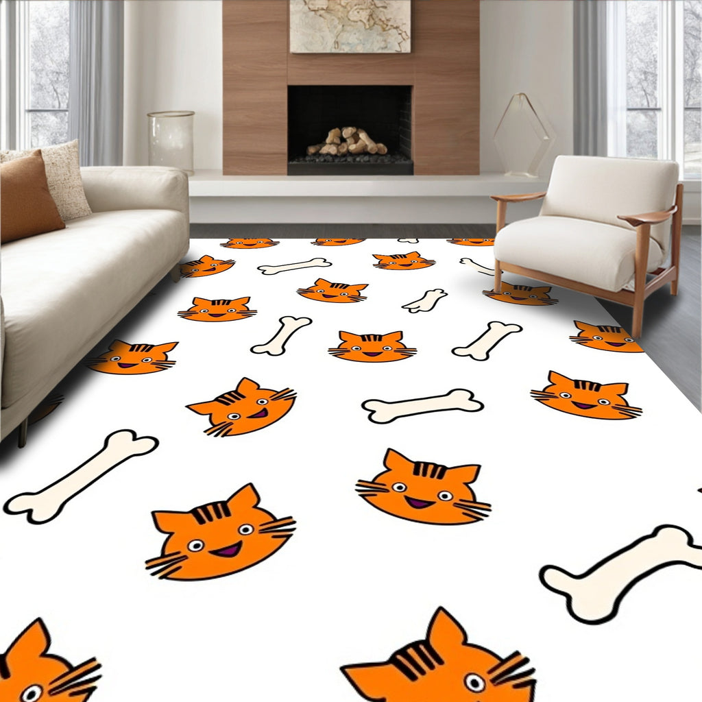 Playful Orange Cat Bone Collection Rug