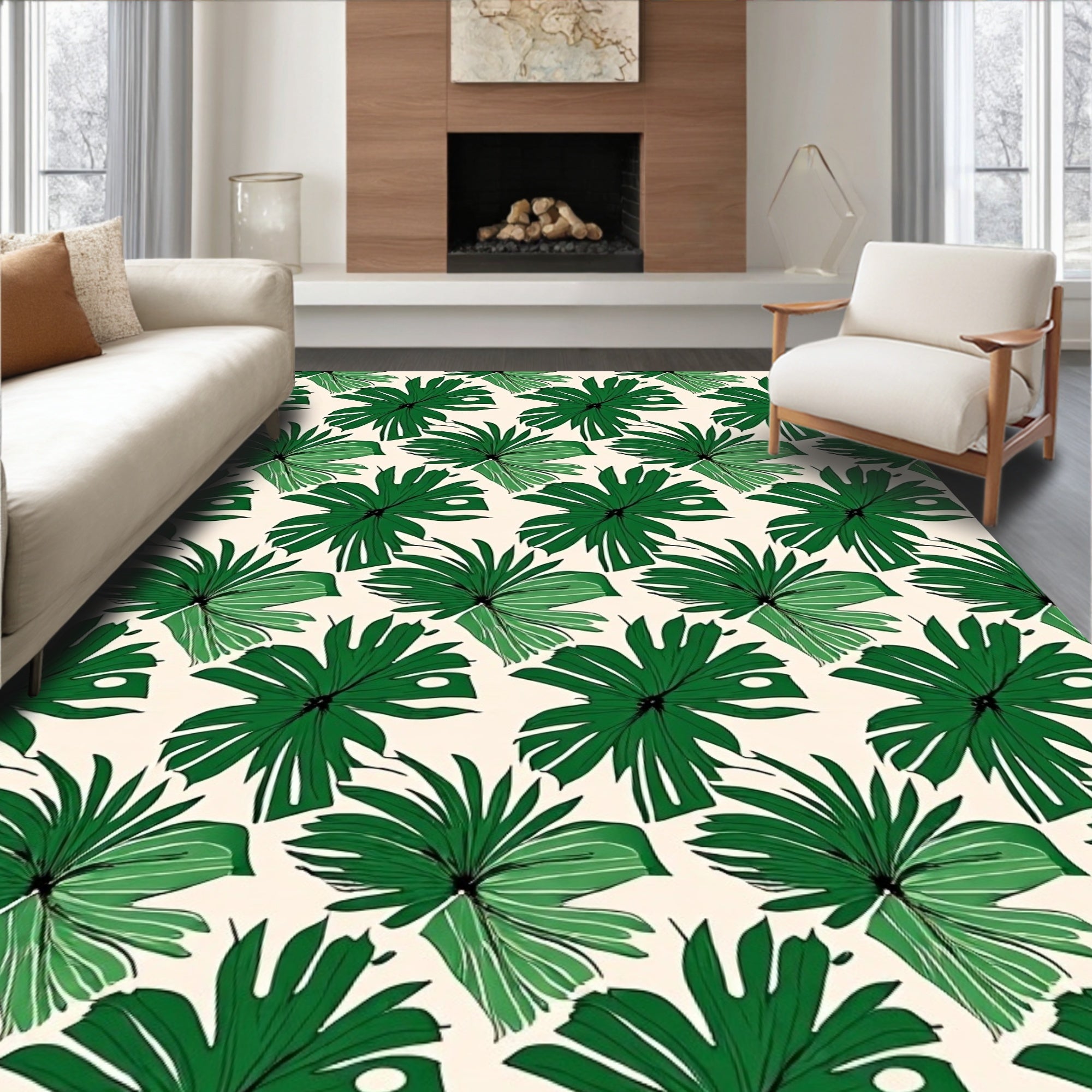 Emerald Green Tropical Leaf Arrangement Rug
