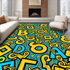 Bold Yellow Blue Groovy Letters Rug