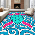 Pink Turtle Turquoise Ocean Waves Rug