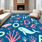 Ocean Alphabet Whales Coral Rug