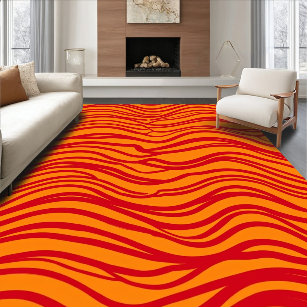 Bold Orange Red Wavy Stripes Rug