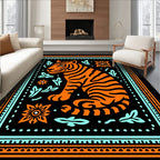 Bold Orange Tiger Floral Border Rug