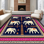 Cream Elephant Dark Navy Border Rug