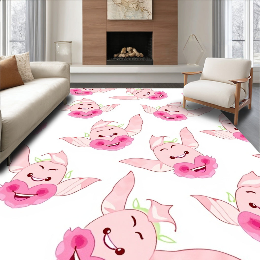 Pink Playful Creature Heart Bloom Repeating Pattern Rug