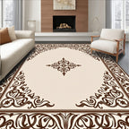 Classic Brown Scrollwork Corner Border Rug