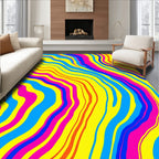 Vibrant Yellow Blue Pink Swirled Lines Rug