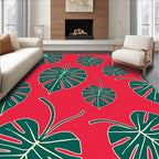 Tropical Teal Monstera Leaves Red Rug